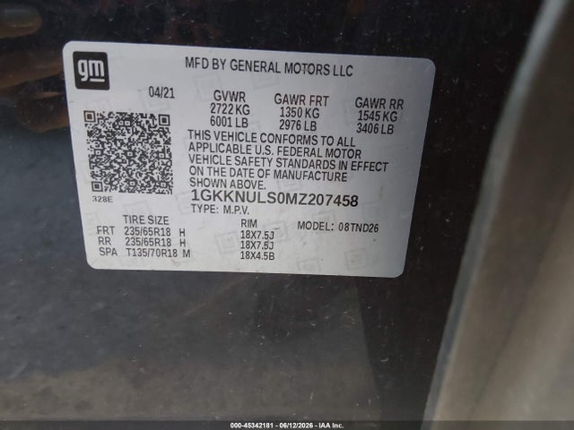Продаж на аукціоні авто 2021 Gmc Acadia Awd Slt, vin: 1GKKNULS0MZ207458, номер лоту: 45342181