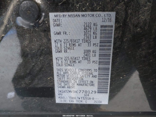 5N1AT2MV3HC770129 Nissan ROGUE SV