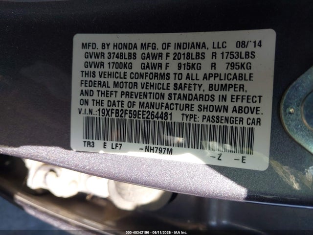 Honda Civic Lx 2014 19XFB2F59EE264481 Image 9