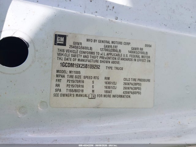 Продаж на аукціоні авто 2005 Chevrolet Astro, vin: 1GCDM19X25B109292, номер лоту: 45342208