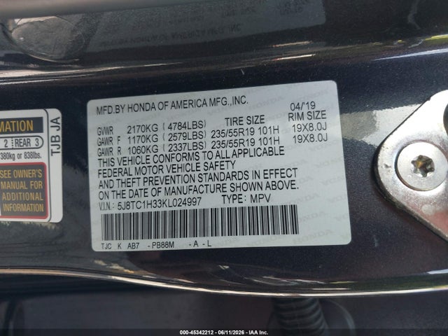 Продажа на аукционе авто 2019 Acura Rdx Standard, vin: 5J8TC1H33KL024997, номер лота: 45342212