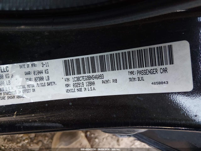 2011 Chrysler 200 Limited მანქანა იყიდება აუქციონზე, vin: 1C3BC7EG9BN546093, აუქციონის ნომერი: 45342220