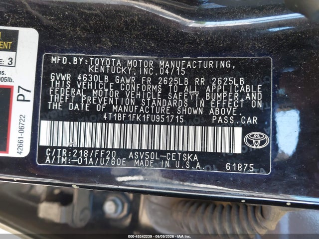 Aukcja sprzedaży 2015 Toyota Camry Se, vin: 4T1BF1FK1FU951715, numer aukcji: 45342239