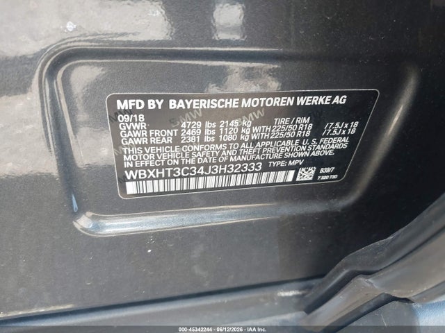 Aukcja sprzedaży 2018 Bmw X1 Xdrive28i, vin: WBXHT3C34J3H32333, numer aukcji: 45342244