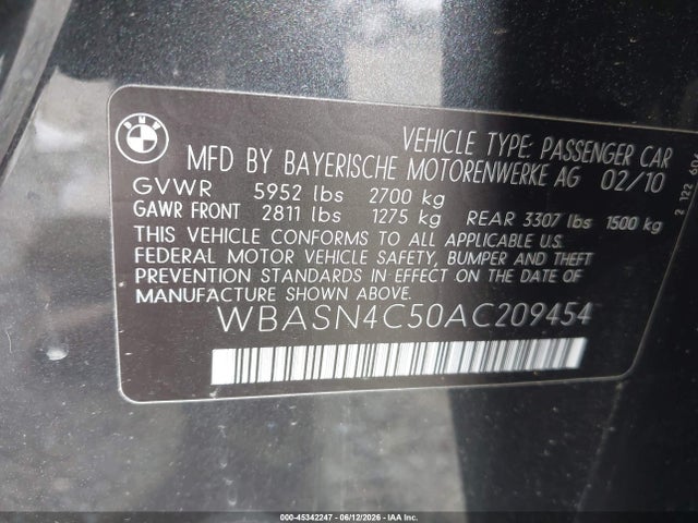 2010 Bmw 550i Gran Turismo მანქანა იყიდება აუქციონზე, vin: WBASN4C50AC209454, აუქციონის ნომერი: 45342247