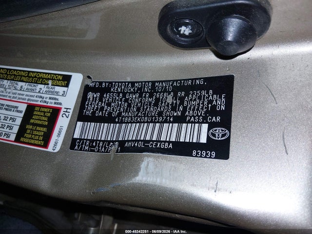 45342251 :رقم المزاد ، 4T1BB3EK0BU139714 vin ، 2011 Toyota Camry Hybrid مزاد بيع