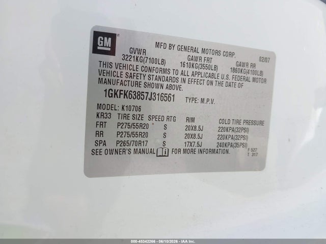 Aukcja sprzedaży 2007 Gmc Yukon Denali Denali, vin: 1GKFK63857J316561, numer aukcji: 45342266