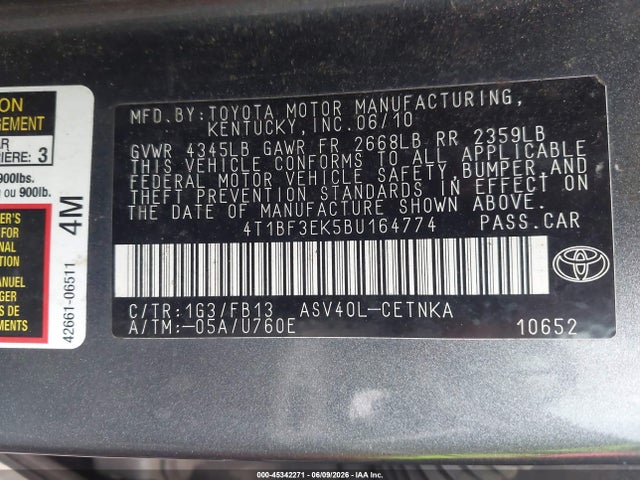 Aukcja sprzedaży 2011 Toyota Camry Le, vin: 4T1BF3EK5BU164774, numer aukcji: 45342271