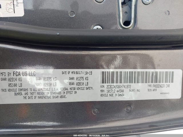 Продажа на аукционе авто 2019 Dodge Charger Sxt Rwd, vin: 2C3CDXBG6KH741972, номер лота: 45342293