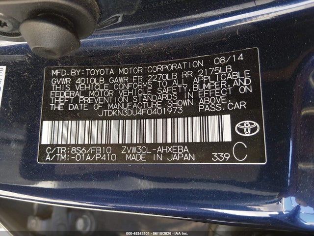 Продаж на аукціоні авто 2015 Toyota Prius Two, vin: JTDKN3DU4F0401973, номер лоту: 45342301