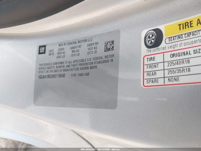 45342307 :رقم المزاد ، 1G6AA1RX2H0118640 vin ، 2017 Cadillac Ats Standard مزاد بيع