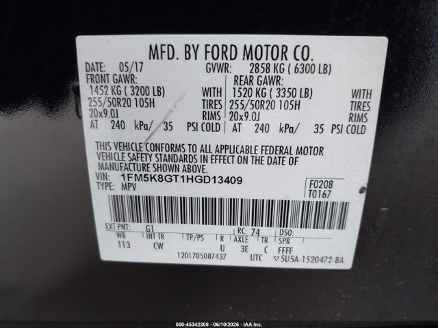 Ford EXPLORER SPORT 2017 1FM5K8GT1HGD13409 Image 9