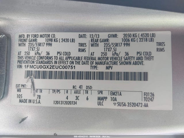 Продажа на аукционе авто 2014 Ford Escape Se, vin: 1FMCU0GX2EUC00751, номер лота: 45342315
