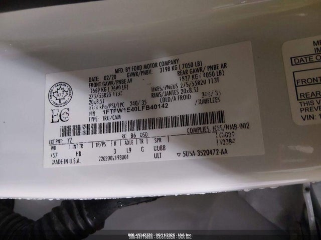 Ford F-150 Lariat 2020 1FTFW1E40LFB4014 Image 9