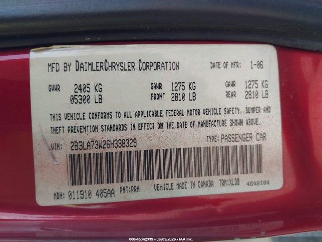 Aukcja sprzedaży 2006 Dodge Charger Srt8, vin: 2B3LA73W26H338329, numer aukcji: 45342339