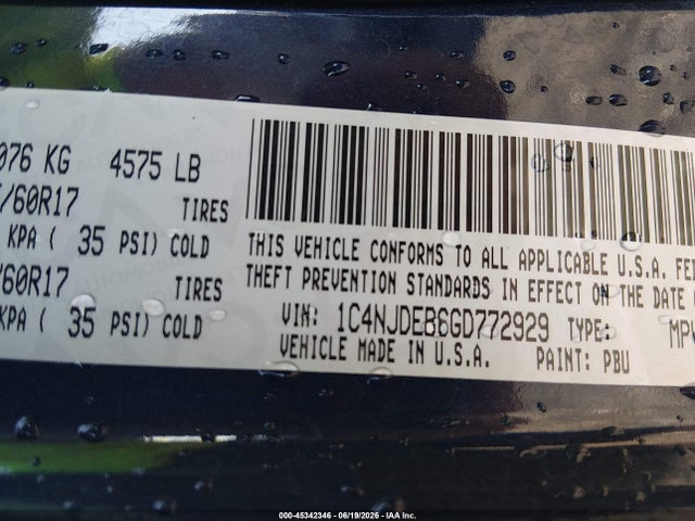 45342346 :رقم المزاد ، 1C4NJDEB6GD772929 vin ، 2016 Jeep Compass High Altitude Edition مزاد بيع