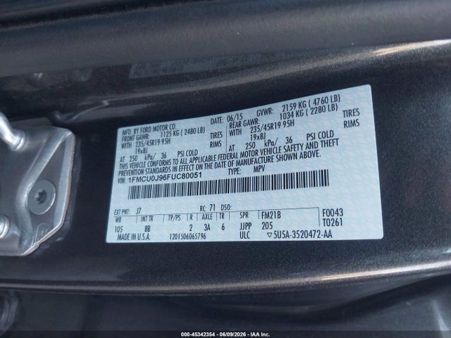 Ford Escape Titanium 2015 1FMCU0J96FUC80051 Image 9