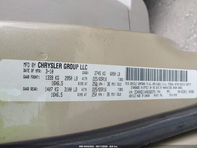 Aukcja sprzedaży 2010 Dodge Grand Caravan Sxt, vin: 2D4RN5D14AR288379, numer aukcji: 45342402