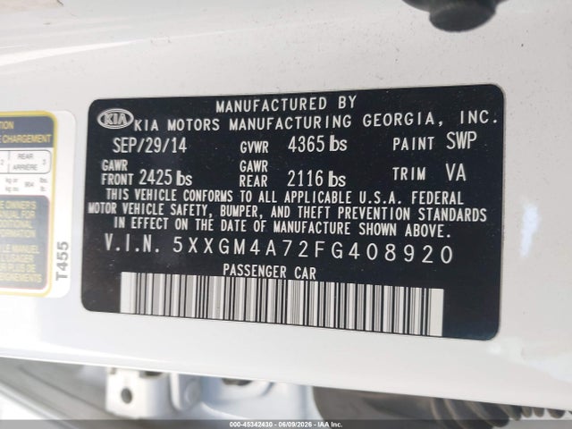 Aukcja sprzedaży 2015 Kia Optima Lx, vin: 5XXGM4A72FG408920, numer aukcji: 45342430