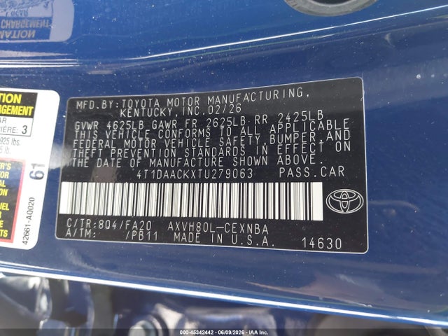 4T1DAACKXTU279063 Toyota CAMRY LE