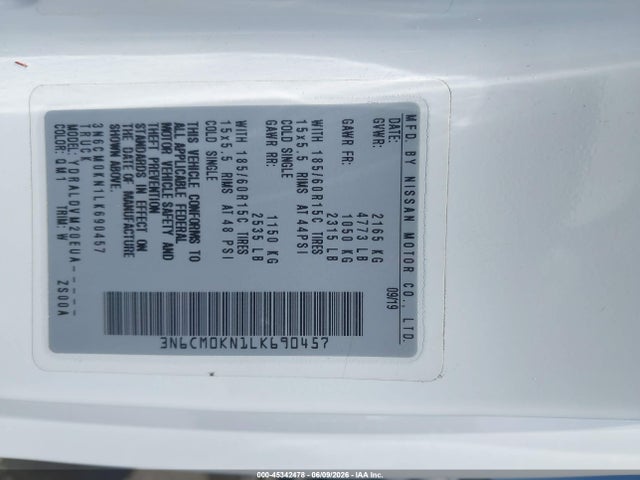 3N6CM0KN1LK690457 Nissan Nv200 Cargo S Xtronic Cvt