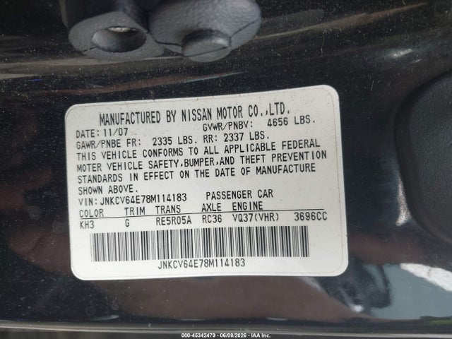 Продажа на аукционе авто 2008 Infiniti G37 Journey, vin: JNKCV64E78M114183, номер лота: 45342479