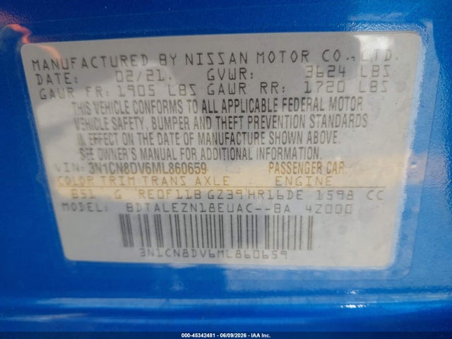 Nissan Versa S Xtronic Cvt 2021 3N1CN8DV6ML860659 Image 9
