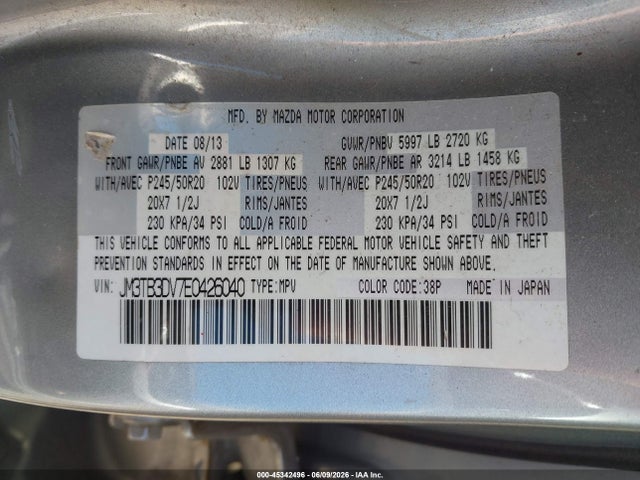 Aukcja sprzedaży 2014 Mazda Cx-9 Grand Touring, vin: JM3TB3DV7E0426040, numer aukcji: 45342496