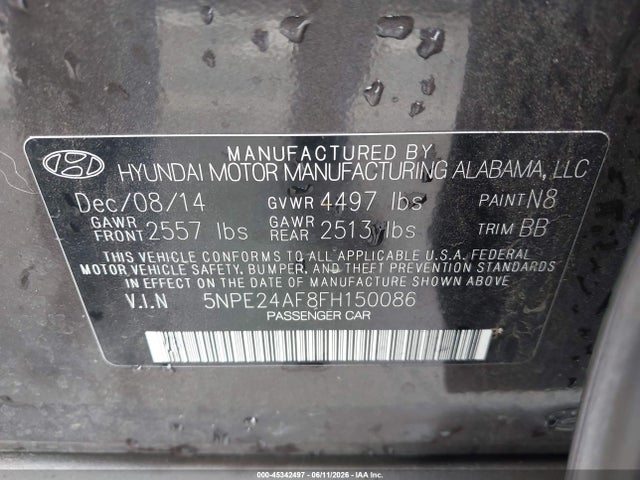 Hyundai SONATA SE 2015 5NPE24AF8FH150086 Image 9