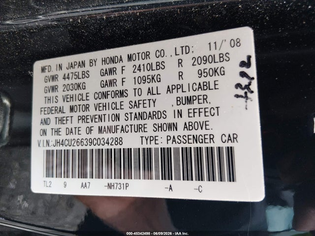 Продажа на аукционе авто 2009 Acura Tsx, vin: JH4CU26639C034288, номер лота: 45342498