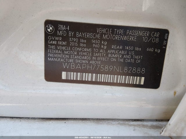Aukcja sprzedaży 2009 Bmw 328i, vin: WBAPH77589NL82888, numer aukcji: 45342501