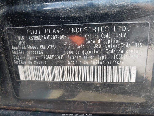 45342525 :رقم المزاد ، 4S3BMDK61D2029006 vin ، 2013 Subaru Legacy 3.6r Limited مزاد بيع