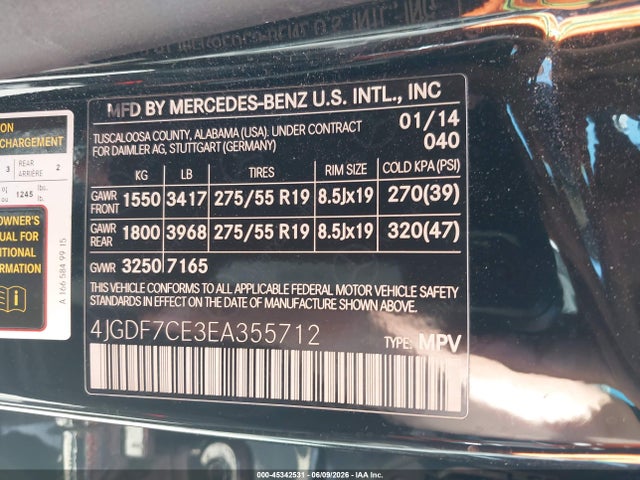 2014 Mercedes-benz Gl 450 4matic მანქანა იყიდება აუქციონზე, vin: 4JGDF7CE3EA355712, აუქციონის ნომერი: 45342531