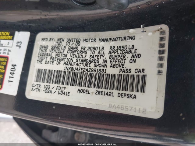Aukcja sprzedaży 2010 Toyota Corolla S, vin: 1NXBU4EE2AZ261631, numer aukcji: 45342553