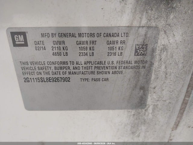 Aukcja sprzedaży 2014 Chevrolet Impala 1lt, vin: 2G1115SL8E9267902, numer aukcji: 45342560