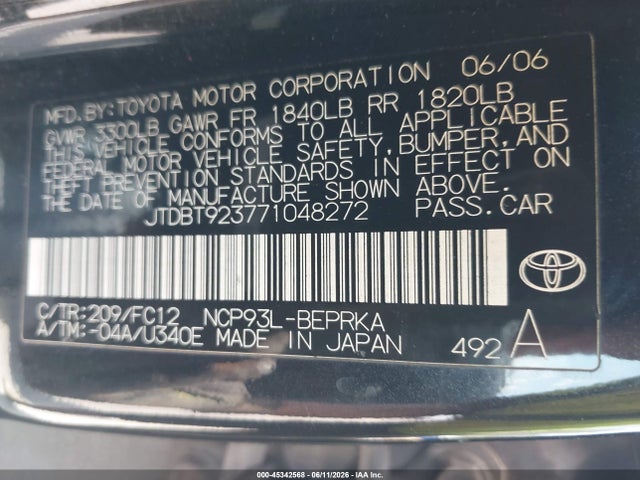 Продаж на аукціоні авто 2007 Toyota Yaris, vin: JTDBT923771048272, номер лоту: 45342568
