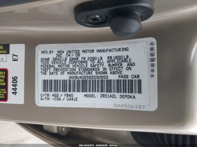 Продаж на аукціоні авто 2009 Toyota Corolla Le, vin: 1NXBU40E59Z030953, номер лоту: 45342575