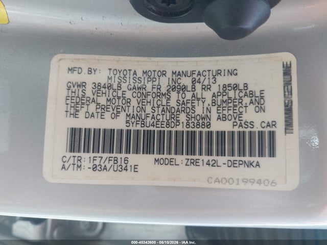 Aukcja sprzedaży 2013 Toyota Corolla Le, vin: 5YFBU4EE8DP183880, numer aukcji: 45342600