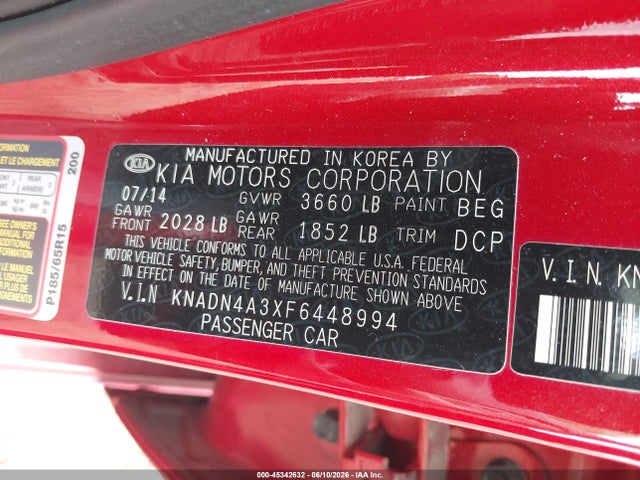 Aukcja sprzedaży 2015 Kia Rio Ex, vin: KNADN4A3XF6448994, numer aukcji: 45342632