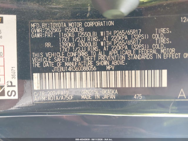 2006 Toyota 4runner Sr5 მანქანა იყიდება აუქციონზე, vin: JTEBU14R360088056, აუქციონის ნომერი: 45342639