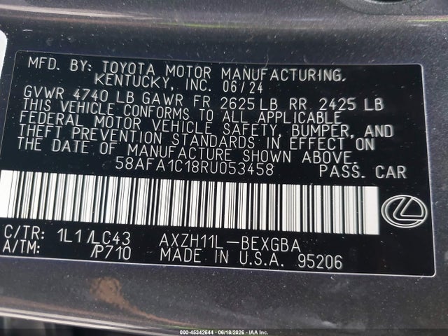 Продаж на аукціоні авто 2024 Lexus Es 300h Ultra Luxury, vin: 58AFA1C18RU053458, номер лоту: 45342644