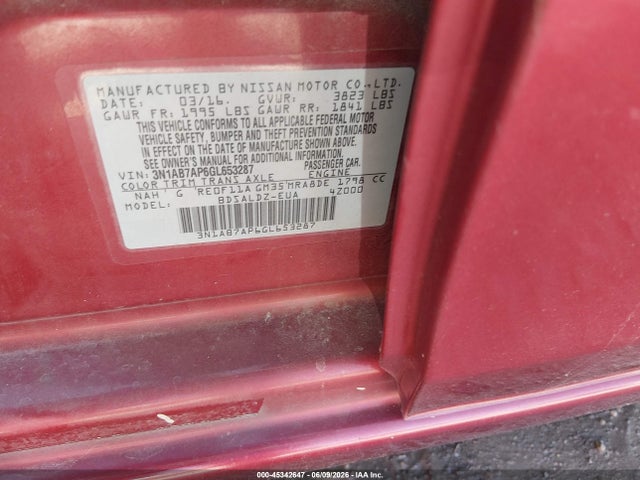 3N1AB7AP6GL653287 Nissan Sentra Fe+ S/s/sl/sr/sv