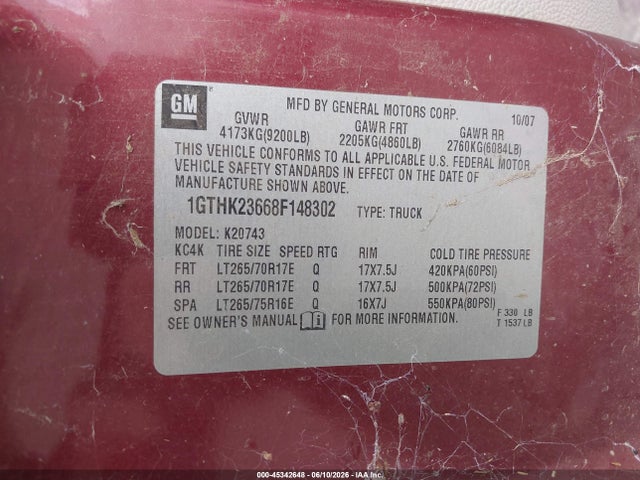Продажа на аукционе авто 2008 Gmc Sierra 2500hd Slt, vin: 1GTHK23668F148302, номер лота: 45342648