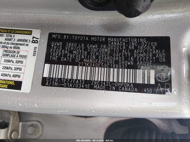 45342650 :رقم المزاد ، 2T1KU40E59C188937 vin ، 2009 Toyota Matrix مزاد بيع