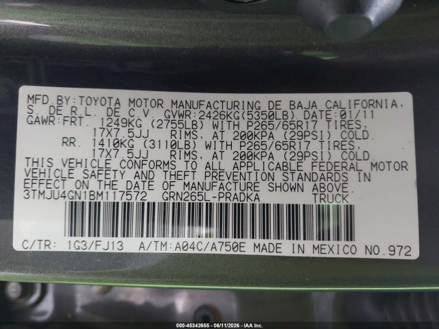 Продаж на аукціоні авто 2011 Toyota Tacoma Prerunner V6, vin: 3TMJU4GN1BM117572, номер лоту: 45342655