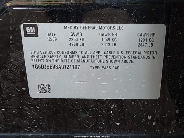 Aukcja sprzedaży 2010 Cadillac Cts Standard, vin: 1G6DJ5EV8A0121797, numer aukcji: 45342665
