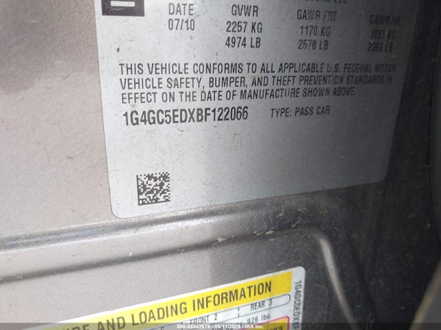2011 Buick Lacrosse Cxl მანქანა იყიდება აუქციონზე, vin: 1G4GC5EDXBF122066, აუქციონის ნომერი: 45342679