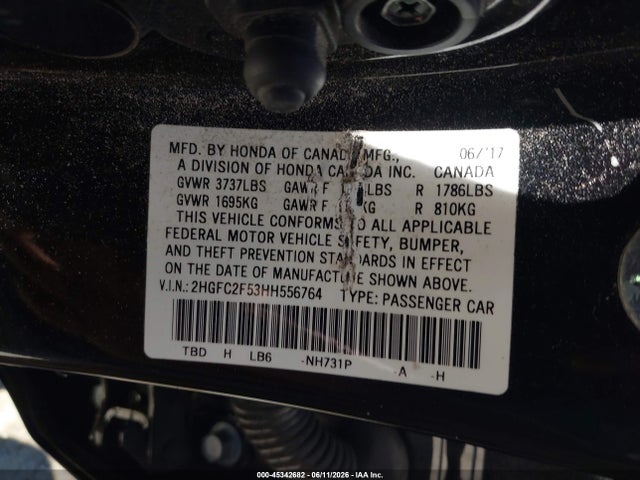 2017 Honda Civic Lx მანქანა იყიდება აუქციონზე, vin: 2HGFC2F53HH556764, აუქციონის ნომერი: 45342682