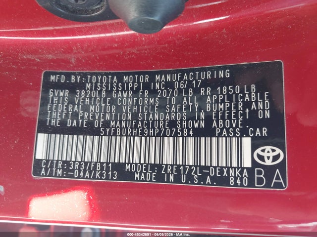 Toyota COROLLA LE 2017 5YFBURHE9HP707584 Image 9