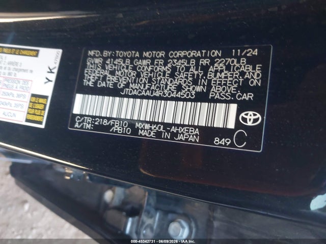 Aukcja sprzedaży 2024 Toyota Prius Le, vin: JTDACAAU4R3044503, numer aukcji: 45342731